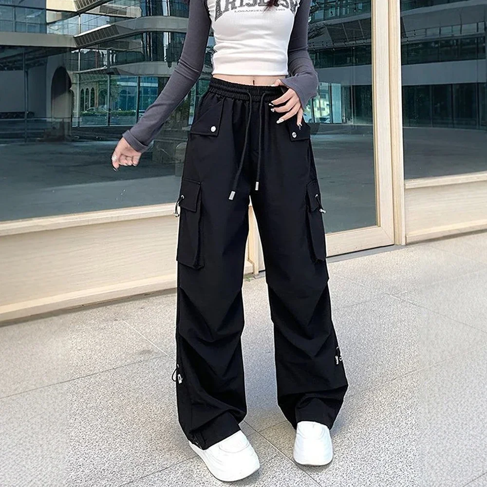 

Брюки, весенние корейские однотонные брюки в стиле сафари, уличные брюки с натуральной талией, длинные широкие брюки для отдыха для женщин