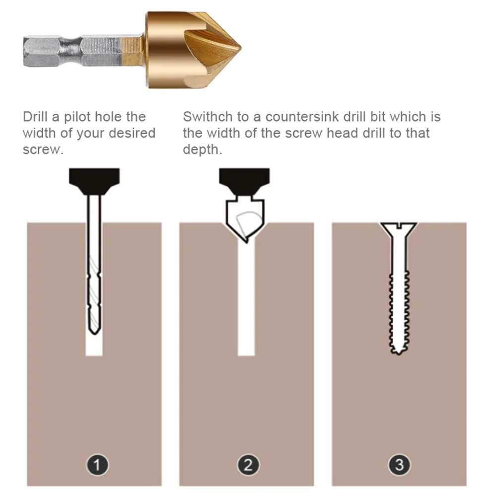 Chamfering Cutter Countersink Drill Hex Handle Hex High Speed Steel Set Shank 5 Flute 6mm-19mm 6pcs Countersink