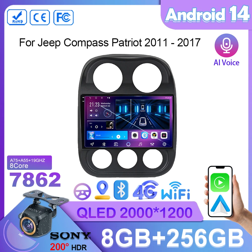 4G Car Android For Jeep Compass Patriot 2011 - 2017 Auto Radio Multimedia Player GPS Navigation Carplay QLED Screen No 2din DVD