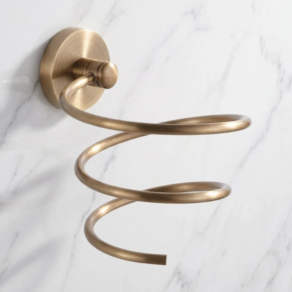 Brass Hair Dryer Holder Yellow Bronze Wall Mount Hair Dryer Wall Rack Rust-Resistant Antique Design Hair Dryer Rack