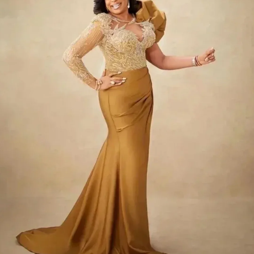 

Sexy Beads Lace Prom Mother Of Groom Gown Evening Formal Party Arabic Gold Mermaid Mother Of Bride Dresses Customized