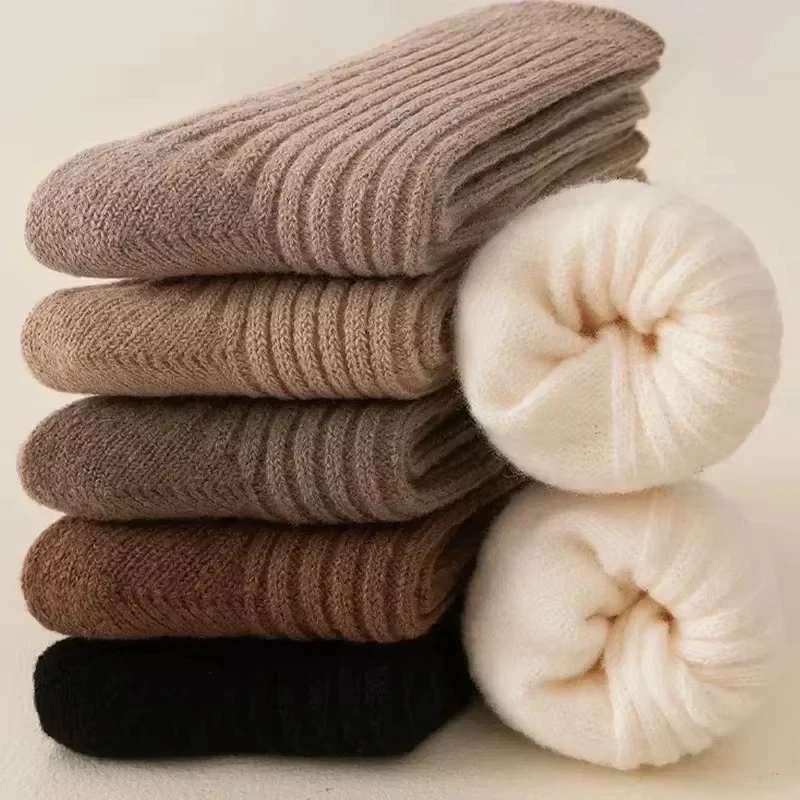 

Warm Autumn Cashmere Thick Wool White Socks Women Winter Thicken Warm Harajuku Socks Cute Thermal Japanese Fashion Solid Color