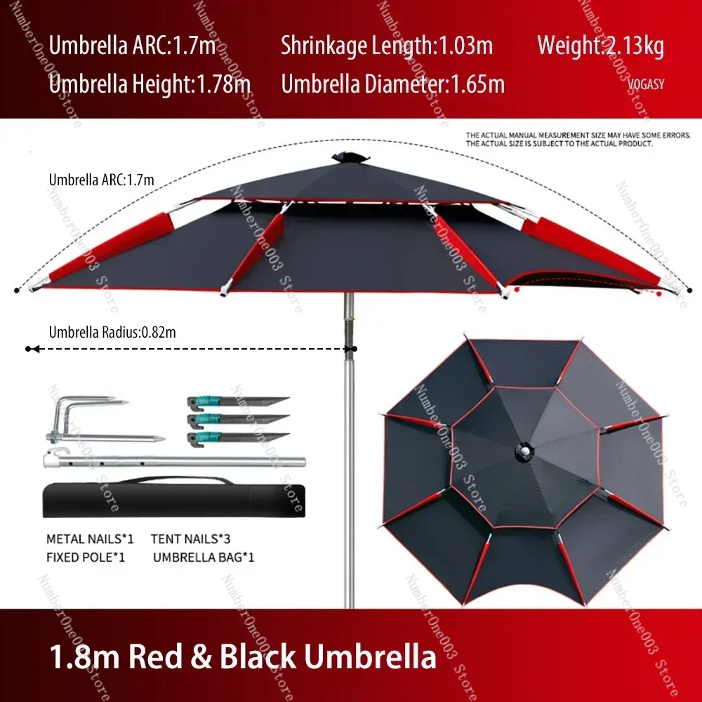 Double-Layer Fold Big Garden Parasol, Windproof, Large, Outdoor, Beach, Fishing, Shade, 1.8-2.6m