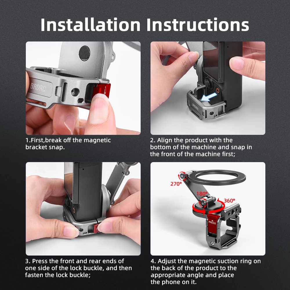 BRDRC Magnetischer Adapter für DJI Pocket 3 Teleprompter-Halterung, Kamera-Livestreaming-Halterung, Erweiterungsrahmen-Zubehör – Detail 16
