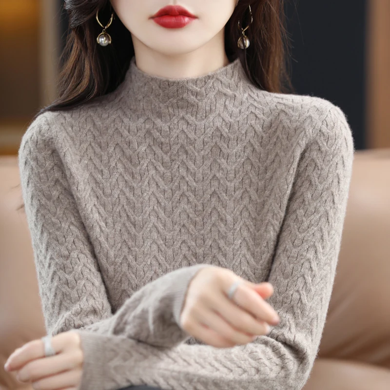 Women's half turtleneck sweater wave knit warm and comfortable simple women's autumn and winter sweater thick 4-color French new