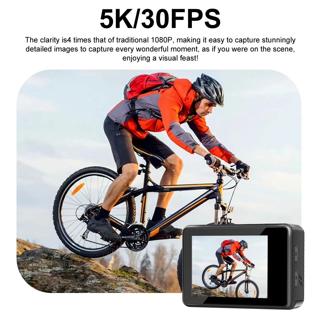 Action Camera 5K 4K60FPS EIS WiFi 170D 2.0'' Touch Screen 30M Waterproof 5X Zoom Sport Camera With Remote Control & 32GB Card