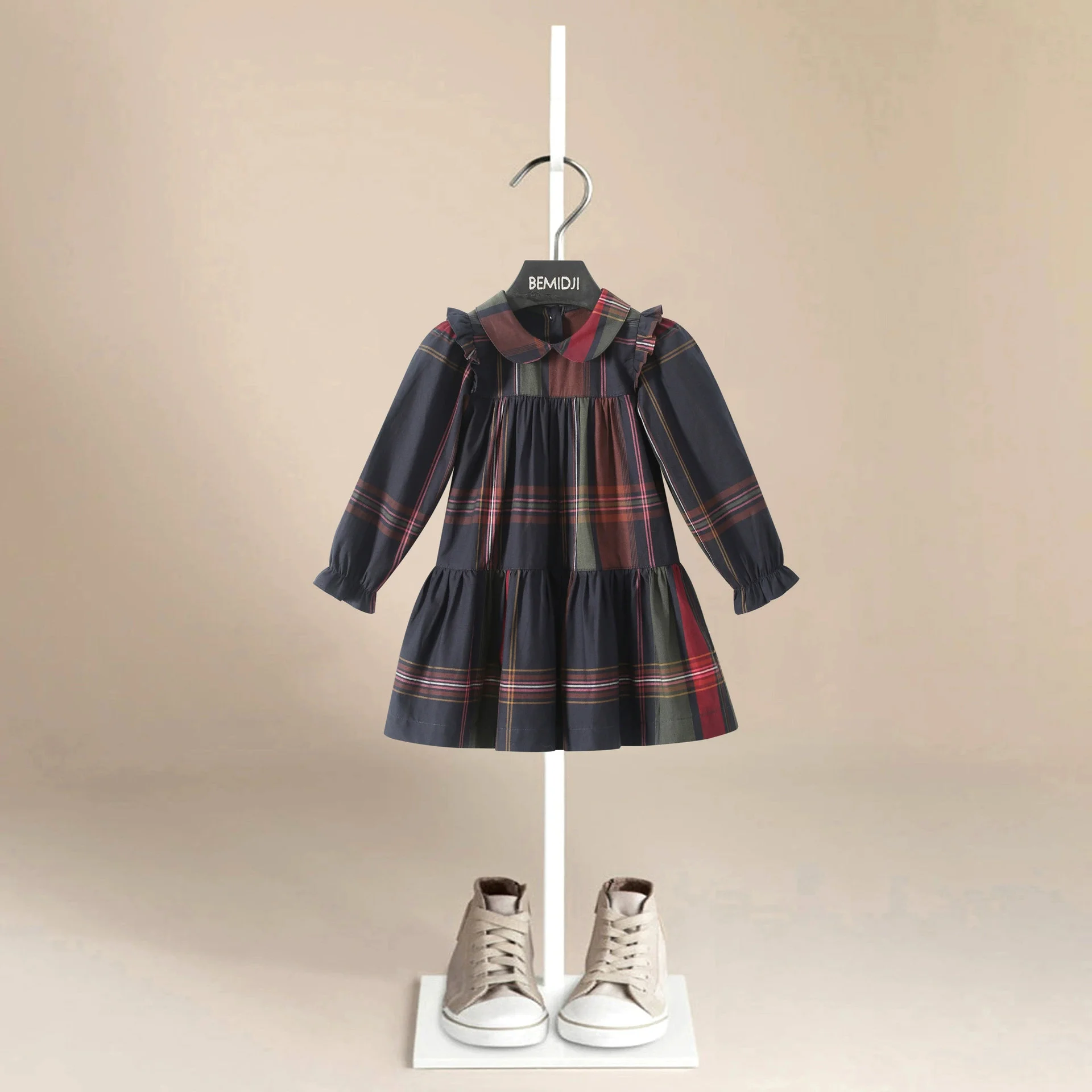Spring  Autumn Toddler Baby Girls Plaid Dress Christmas Long Sleeve Doll Collar A-line Princess Dress with  Baby Clothes
