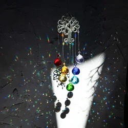 1 pc crystal glass rainbow wind chimes, seven-color spherical prismatic pendant, Tree of Life window decoration pendant