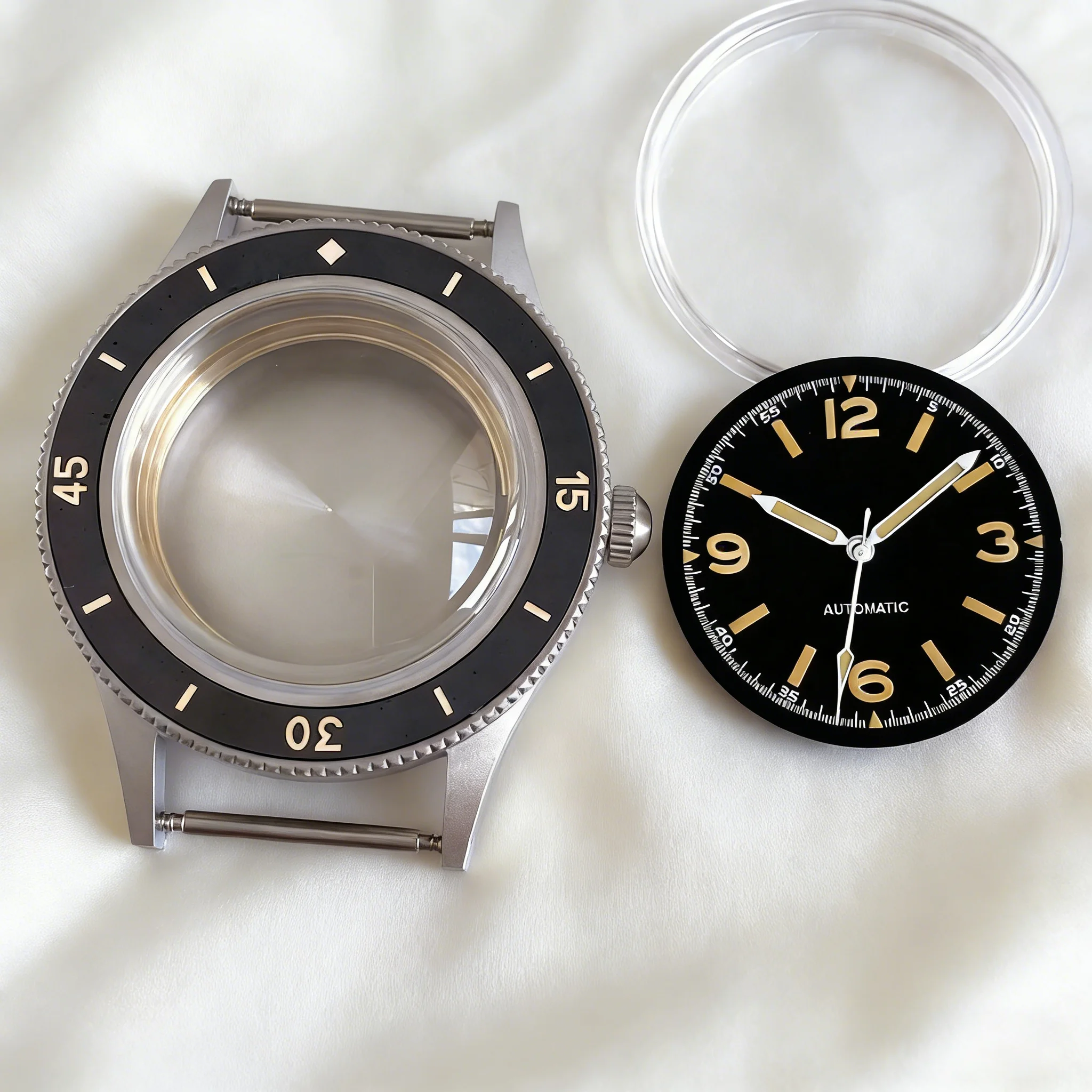 

40mm Double Domed Sapphire Glass 50-Fathoms Steel Watch Case For NH35 NH36 ETA2824 Miyota 8215 Sandblasted 20ATM Diver Case Set