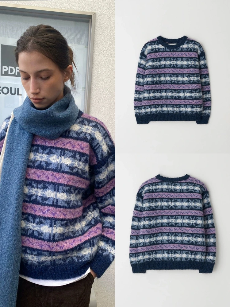 

Цветной вязаный свитер с цветочным принтом, женский свободный винтажный круглый пуловер Ne, топ Qui очень от Dongda Gate