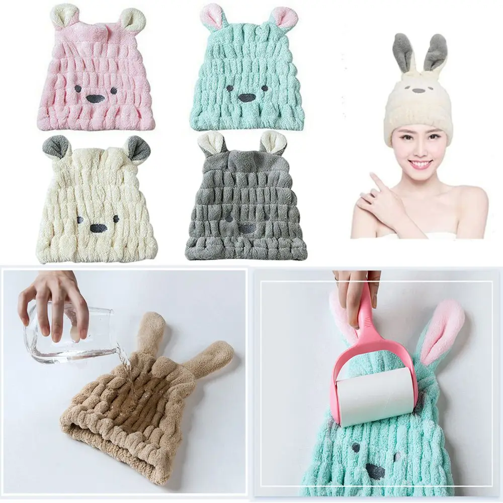 &Adult Cute Bath Towel Head Hat Womens Bath Wrap  Hair Drying Turban Absorbent Shower Cap Quick Dry Microfibre Towel