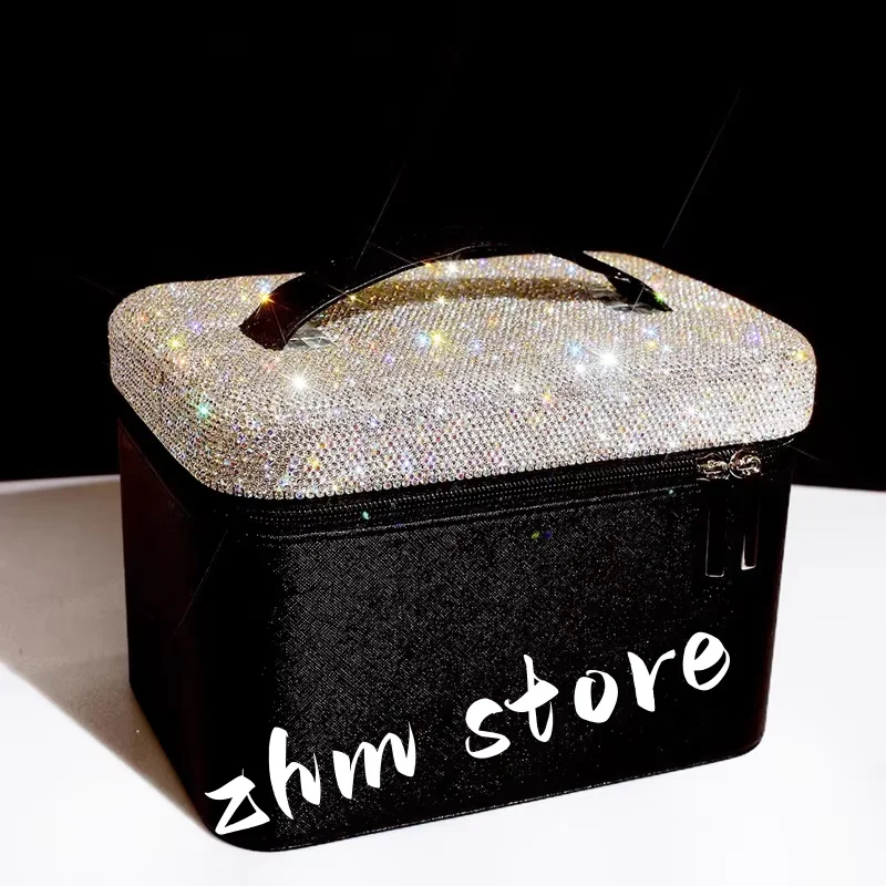 

23X16X17cm Luxury Lady Big Capacity Making Up Container with Mirror Sparkle Rhinestone for Girls Birthday Gift
