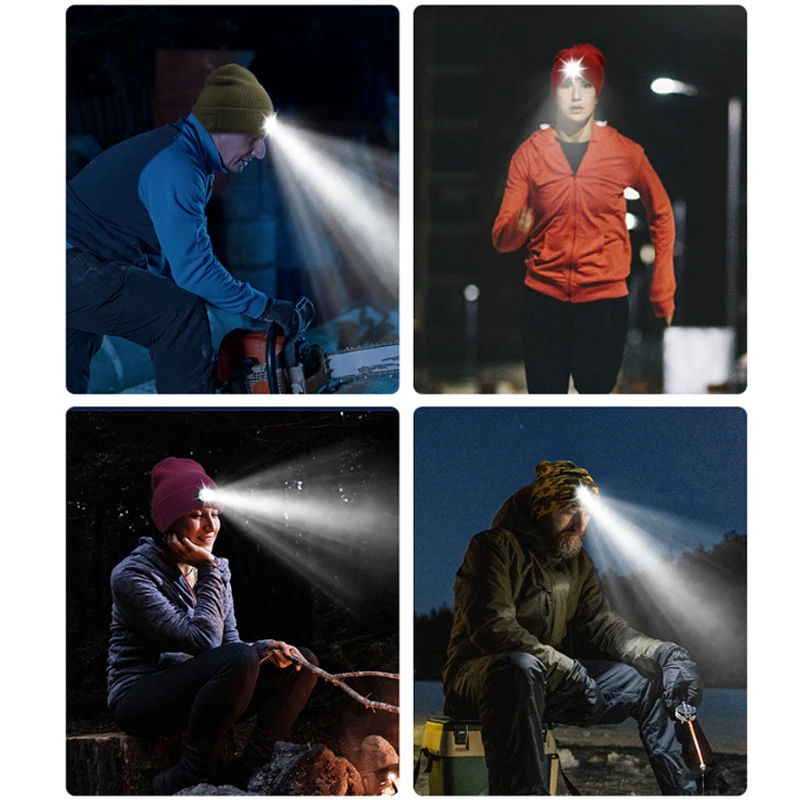 LED Lighted Beanie Cap Unisex Led Light Knitted Hat Winter Warm Hats Night Sports Hiking Running Camping Glow Cap with Head Lamp