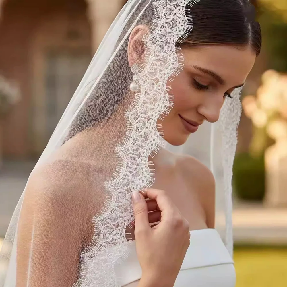 

Lace Hem Wedding Veil Long Bridal Veils With Comb Wedding Veil Customized