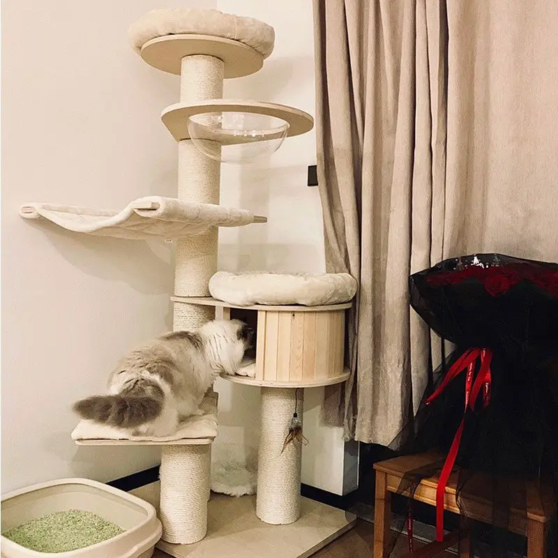 Large Cat Tree Tower with Multiple Hamocks, Wooden Towers for Big Cats, Games Accessories, Training Supplies, Cats Products