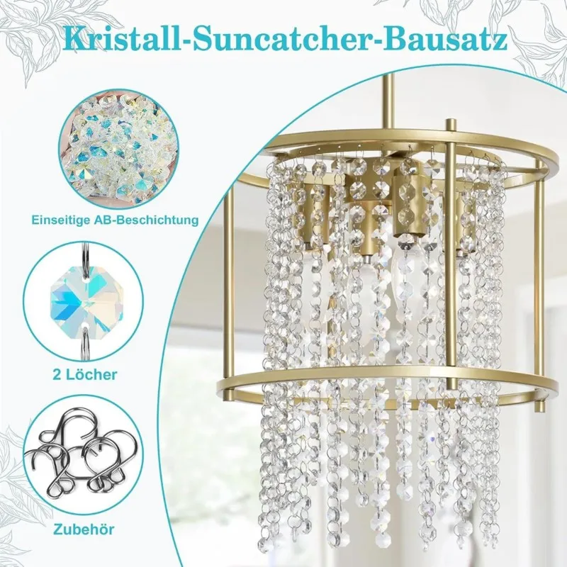 [NEW!X13A】 Crystal Octagonal Beads(150Pcs) With Rings& S Hooks For DIY Wedding Decor, Suncatchers, Chandeliers, Curtains