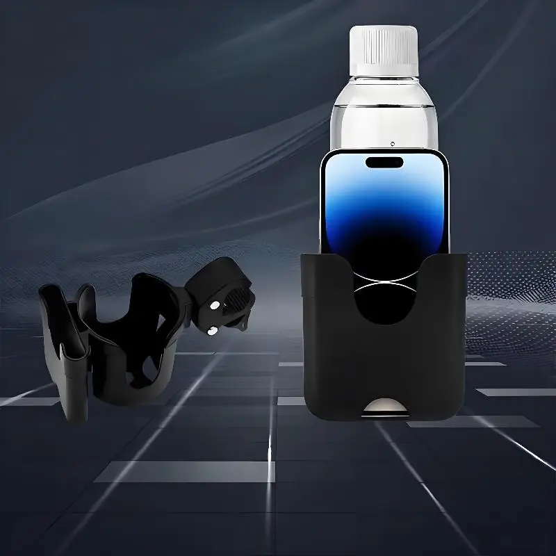 2-in-1 Stroller Cup & Phone Holder Universal Adjustable Anti-slip for Baby Stroller Pram Travel Shopping Outdoor Strolling