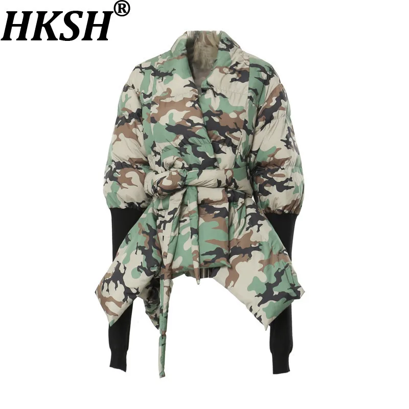

HKSH Winter New Women Padded Coat Camouflage Patchwork Knitted Sleeved Sashes Personality Streetwear Thicken Warm Jacket HK12333