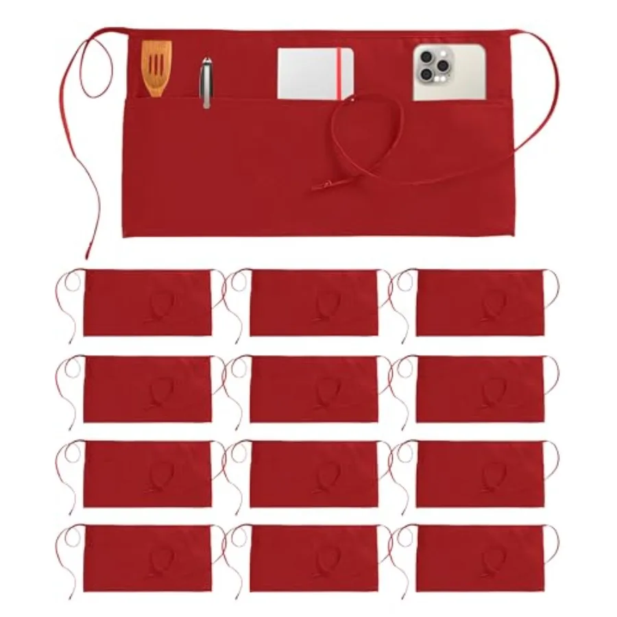 

Utopia Wear 12 Pack Server Aprons with 3 Pockets, Waiter and Waitress Waist Aprons for Women with Pockets, Men Short Aprons