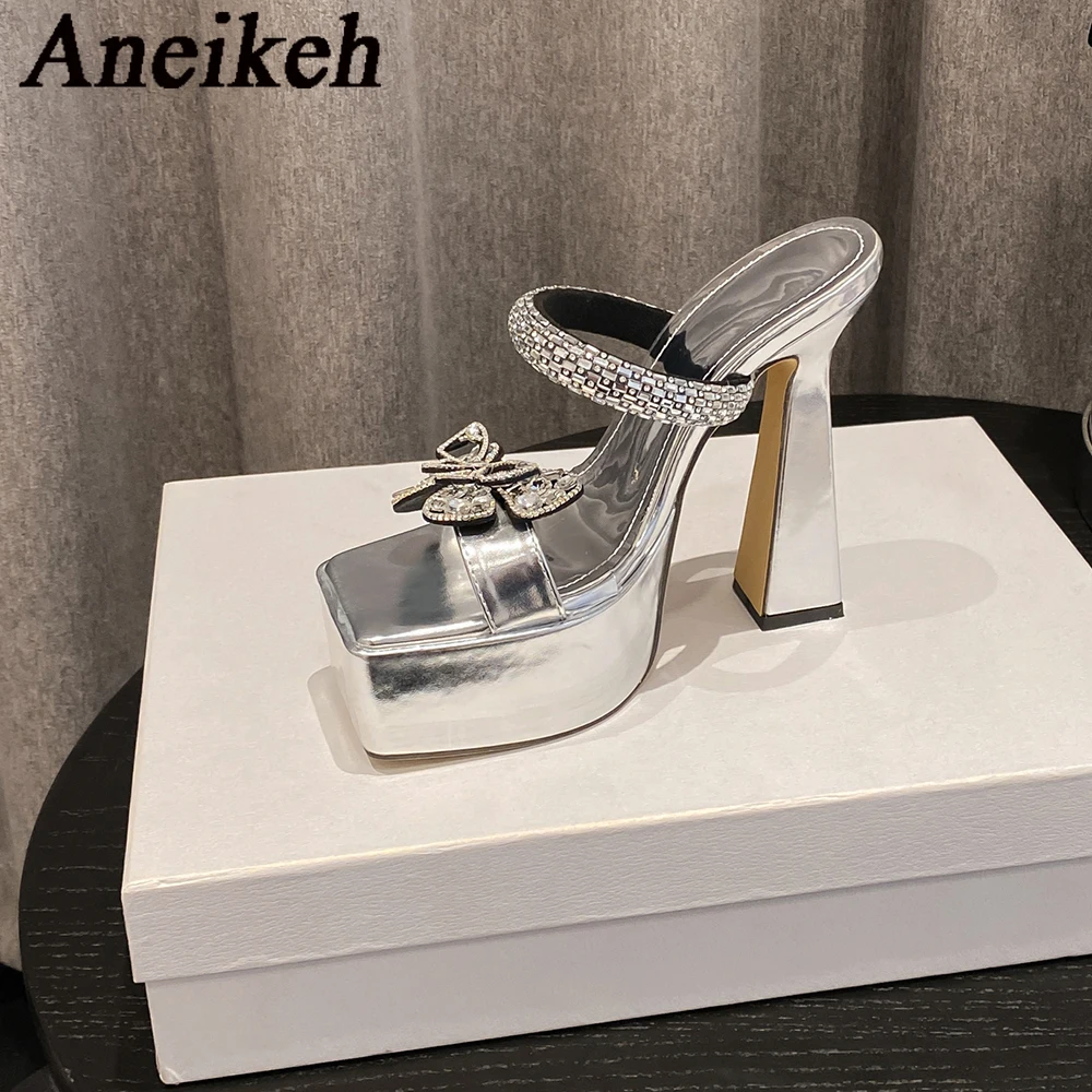 Aneikeh  Water Diamond Butterfly Super High Heel Platform Sandals Slippers Thick Heel Fashion Open Toe Wedding Shoes Sandalias