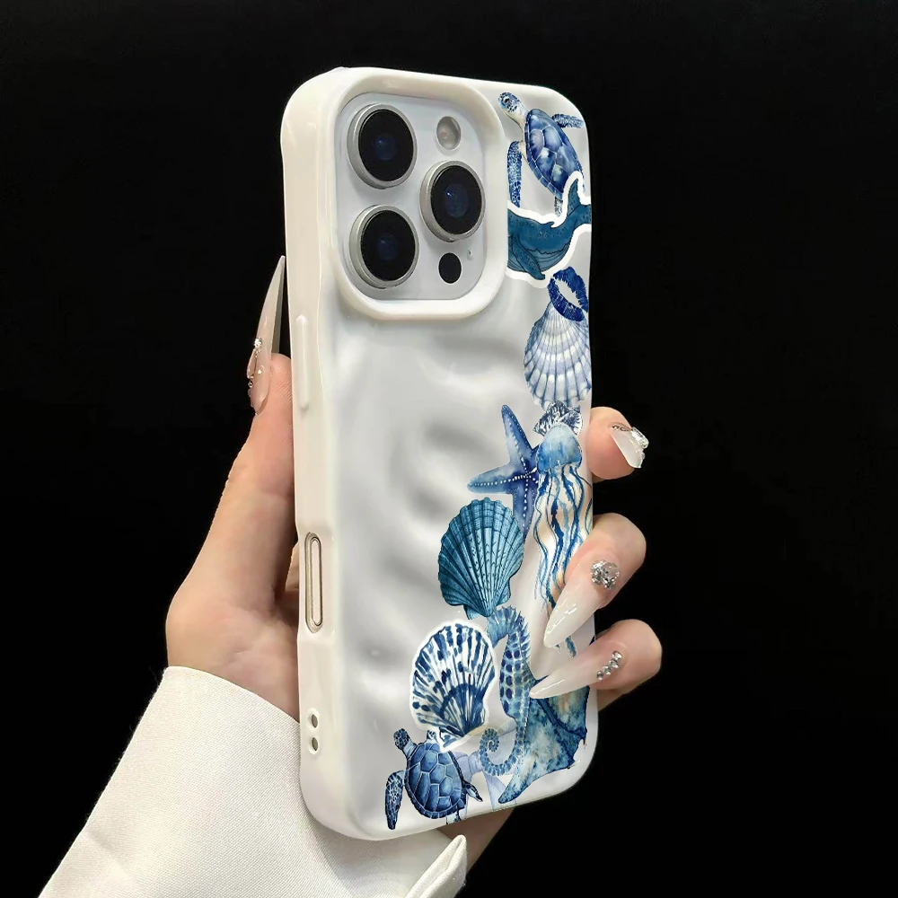Stilvolle Handyhülle mit Meerestiermuster für iPhone 17 16 15 14 13 12 11 Pro Max 14 Plus 17Air, Faltenwellen-Design, weiche Silikonhülle – Detail 8