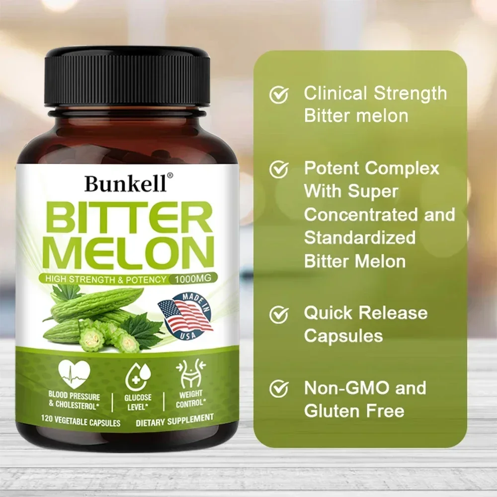 Bitter Melon High Strength and Potency 1000mg Capsules Supports Healthy Blood Pressure and Cholesterol, Glucose Levels