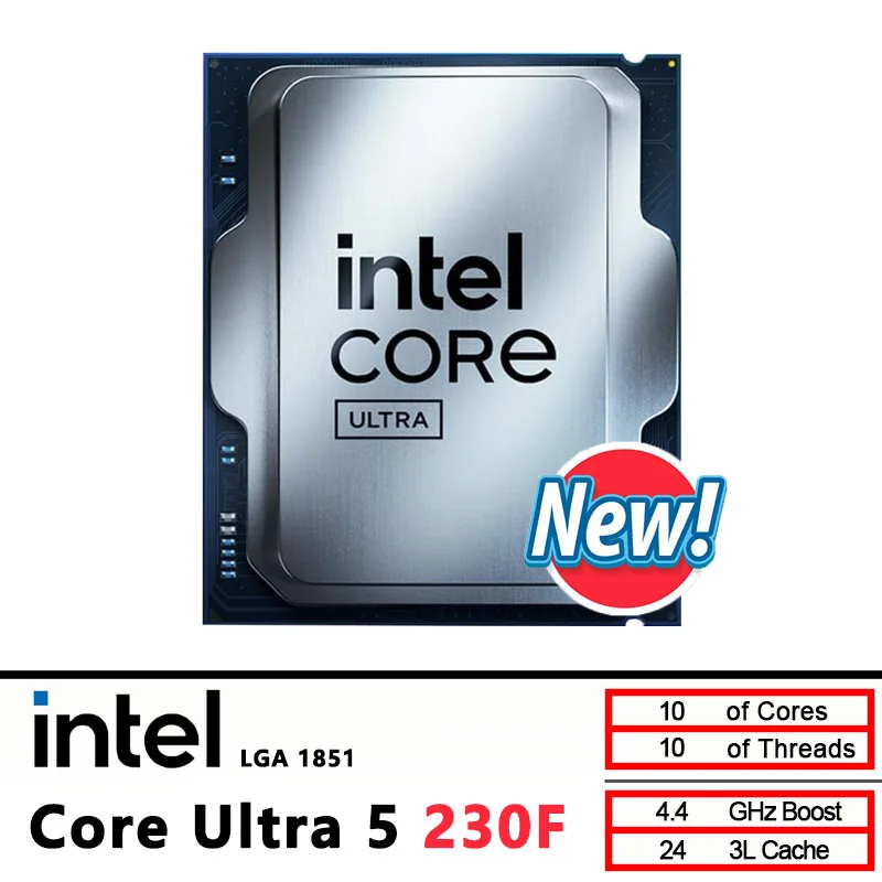 معالج Intel Core Ultra 5 230F CPU 2.9 جيجا هرتز 10 نوى 10 خيوط LGA 1851 جديد ولكن بدون مبرد