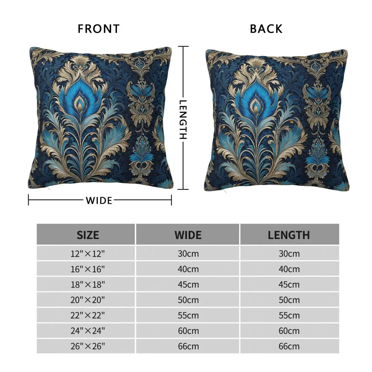 Blue Gold Peacock Feather Square Pillowcase Polyester Linen Velvet Pattern Zip Decorative Room Cushion Cover Wholesale