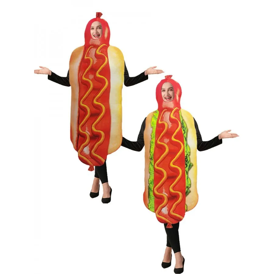 

Adult loween Hot Dog Funny Onesie Cosplay Food Role-plang Stage Performance Costume Quirky Outfit for Women