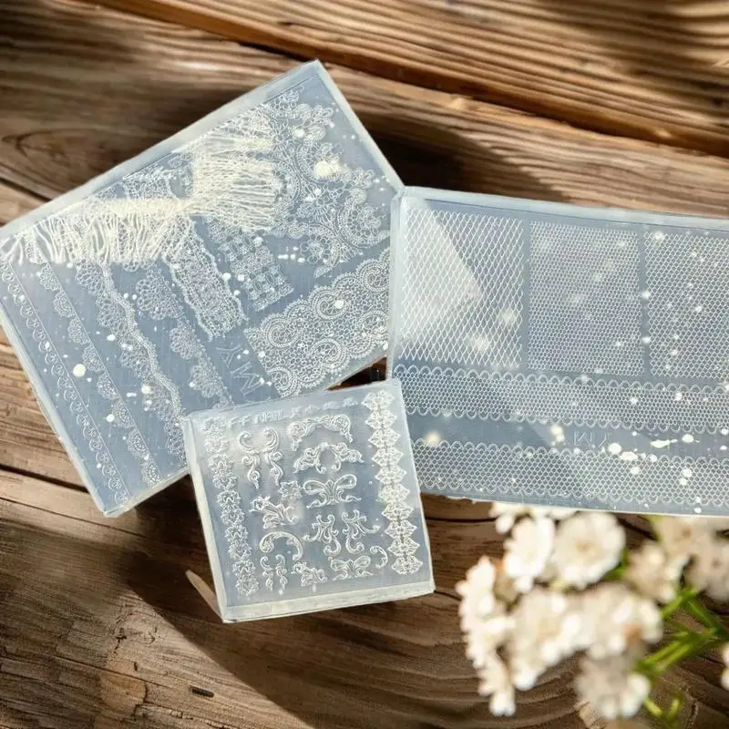 Stampi per unghie 3D in silicone fai da te, modelli di design trasparenti per nail art con nastro in pizzo, decorazioni per gioielli artigianali
