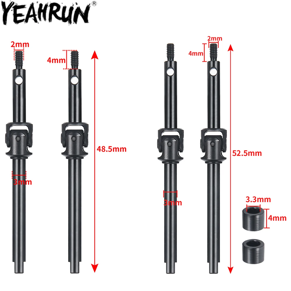 YEAHRUN 2PCS Steel Front Axle Drive Shaft 48.5/52.5mm for 1:24 RC Crawler Car Axial SCX24 All Series Upgraded Parts