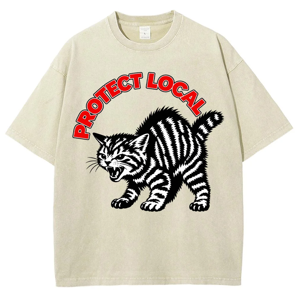 Men T Shirt Protect Local Graphic Print Short Sleeve Cotton Oversized Casual Loose Tee Tops Vintage Men Clothing