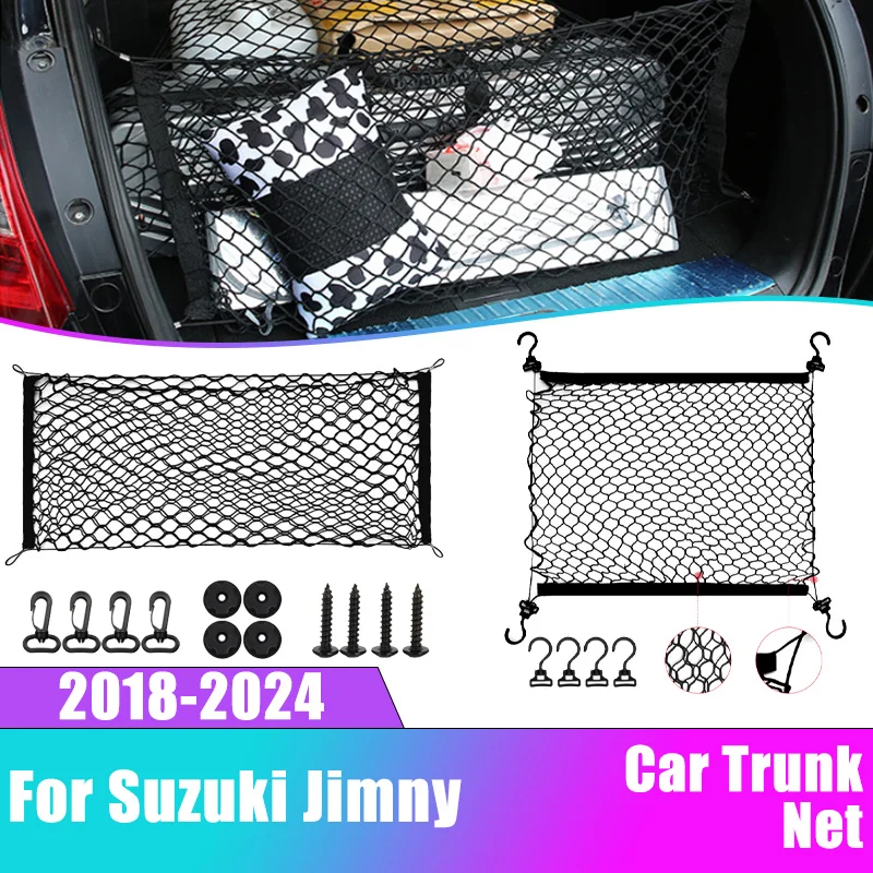 Car Boot Trunk Net For Suzuki Jimny Sierra 2019-2024 JB74 JB64W Nylon Mesh Luggage Bags Storage Rear Back Cargo Car Accessories