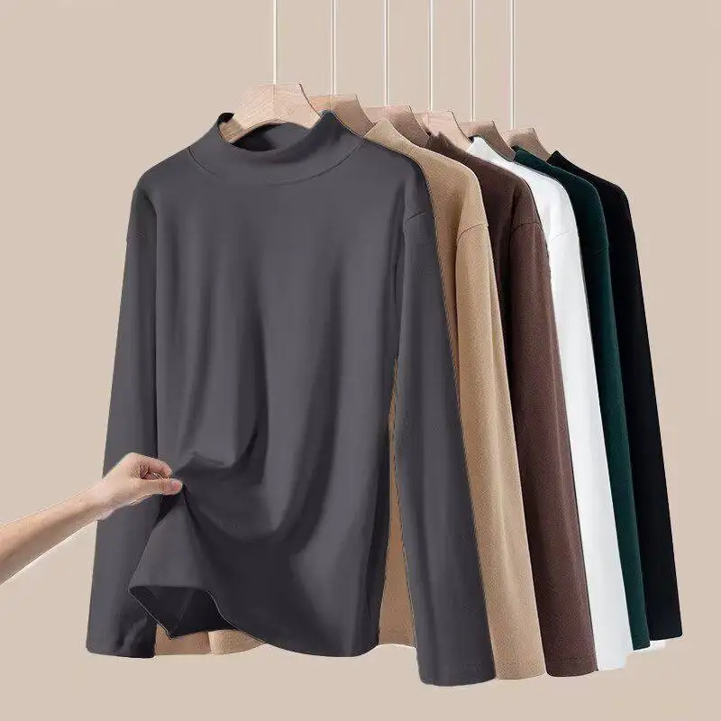 Men's Double-Sided German Velvet Long Sleeve T-Shirt Warm Neck Half-High Collar Workwear Comfortable Breathable Polyester Fiber