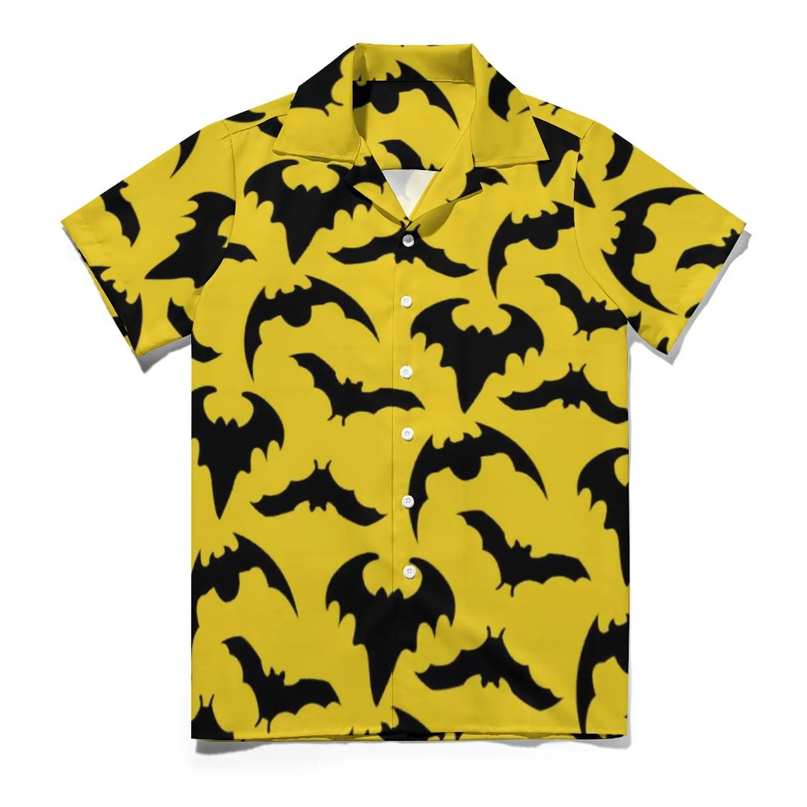 Gothic Halloween Casual Shirts Yellow Black Bats Beach Shirt Hawaii Y2K Blouses Mens Print Big Size