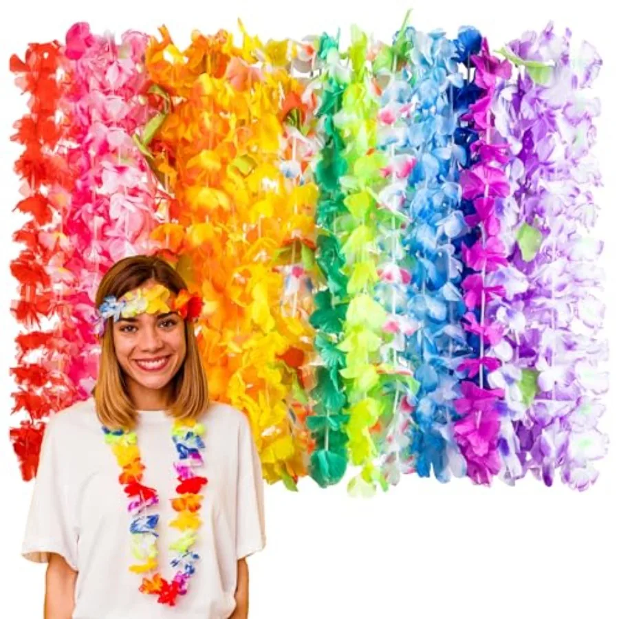 

Украшения для вечеринок в стиле Луау — 24 упаковки Leis for Luau Party Гавайские украшения Поставки Сувениры Цветочное ожерелье для взрослых Тропический B