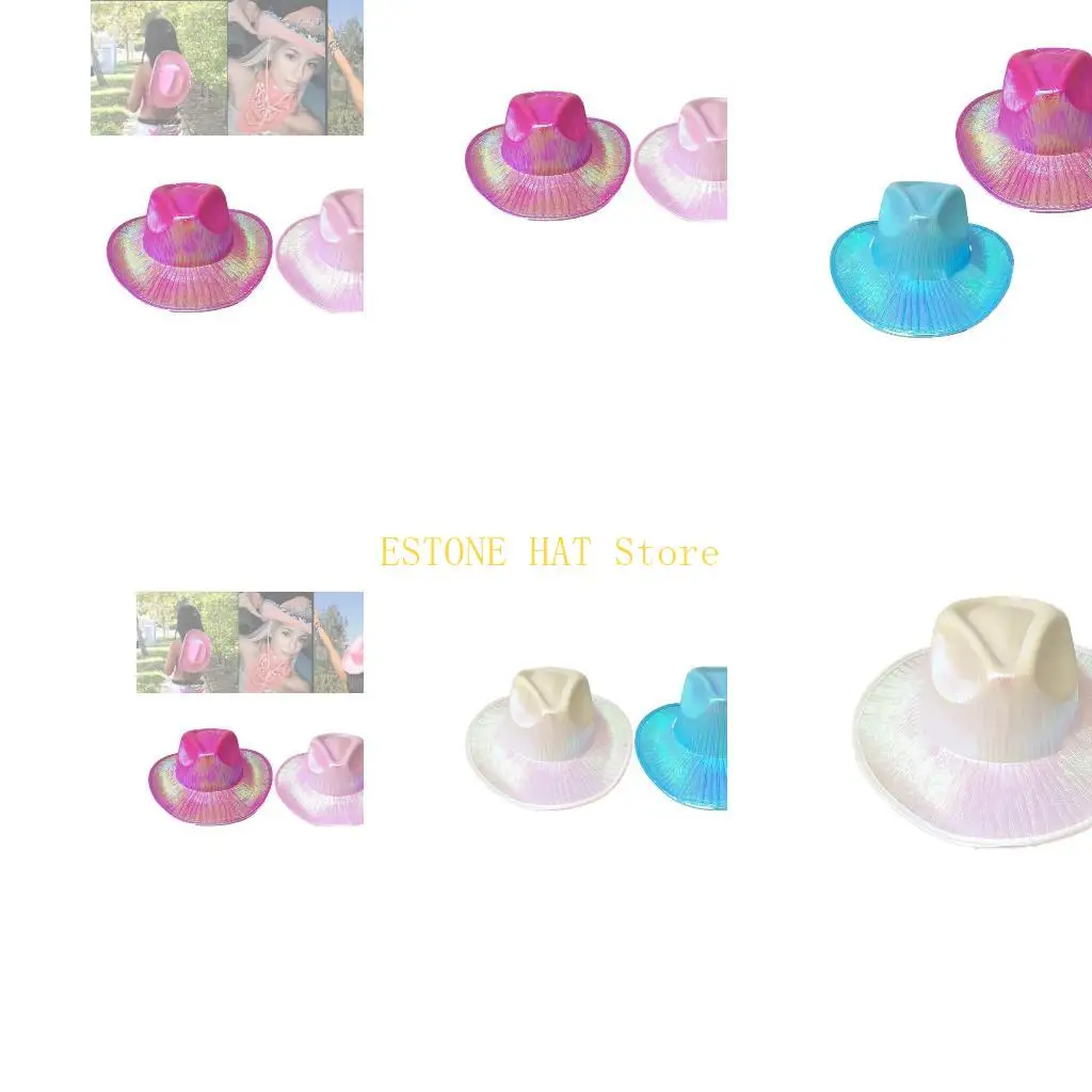 49MF Light-Up Pink Kids Cowgirl Hat Child Blinking Cowgirl Hats Cowboy Costume Accessories for Women Kids Party Hat and for P