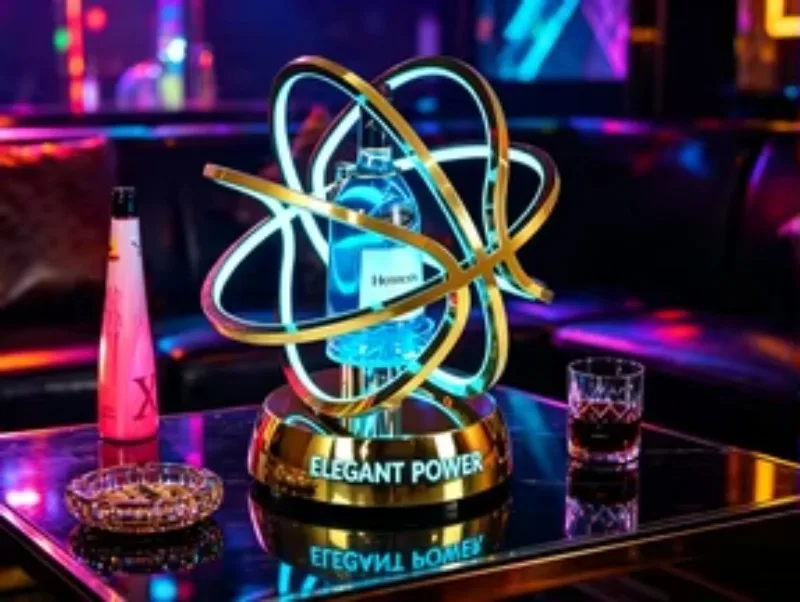 Elegant LED luminous wine bottle holder, rotating atomic ring wine display tray, suitable for club lounge decoration
