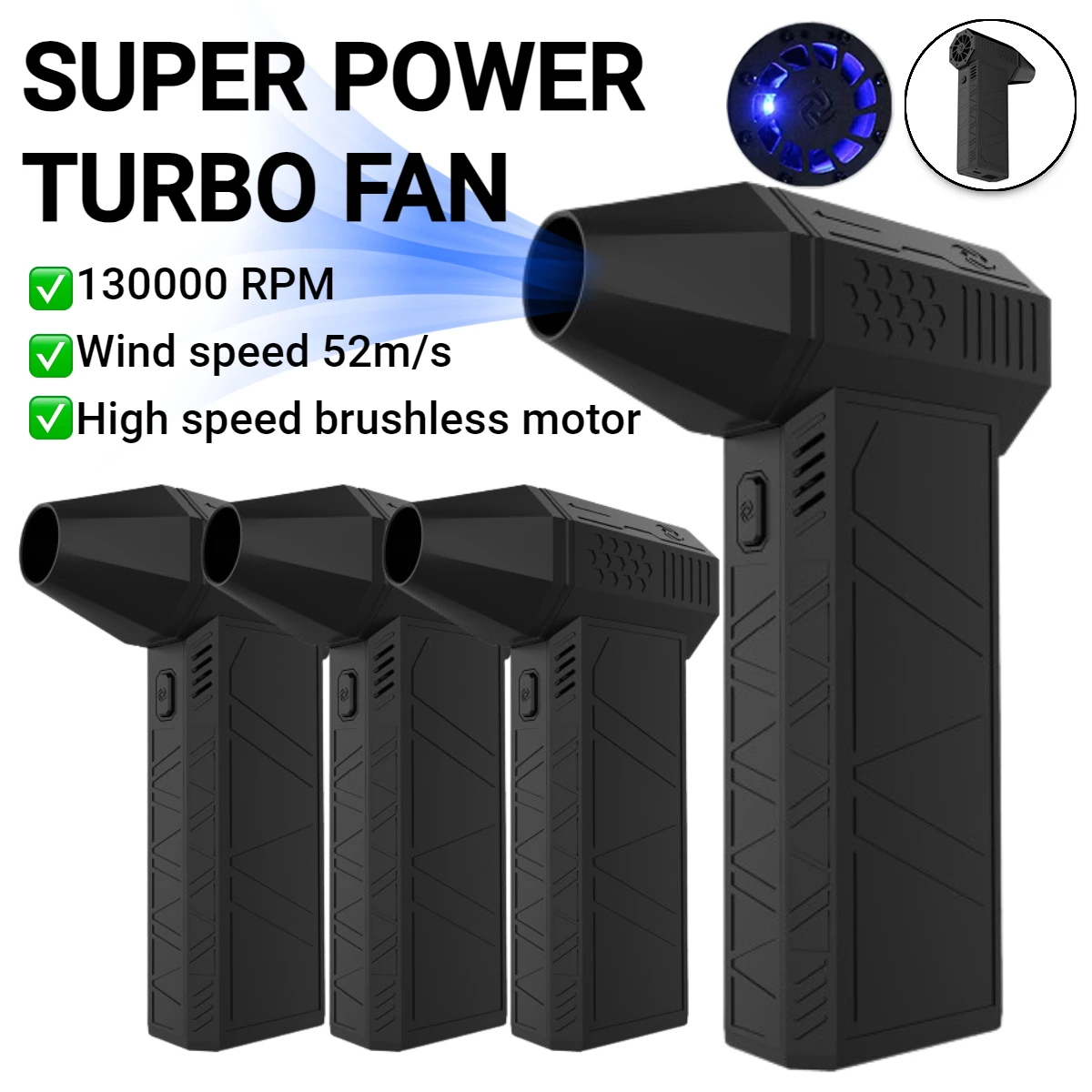 

X3 Powerful Blower 52+M/S High Speed Duct Fan Mini Turbo Jet Fan 130000 RPM Turbo Violent Fan High-Performance Brushless Motor