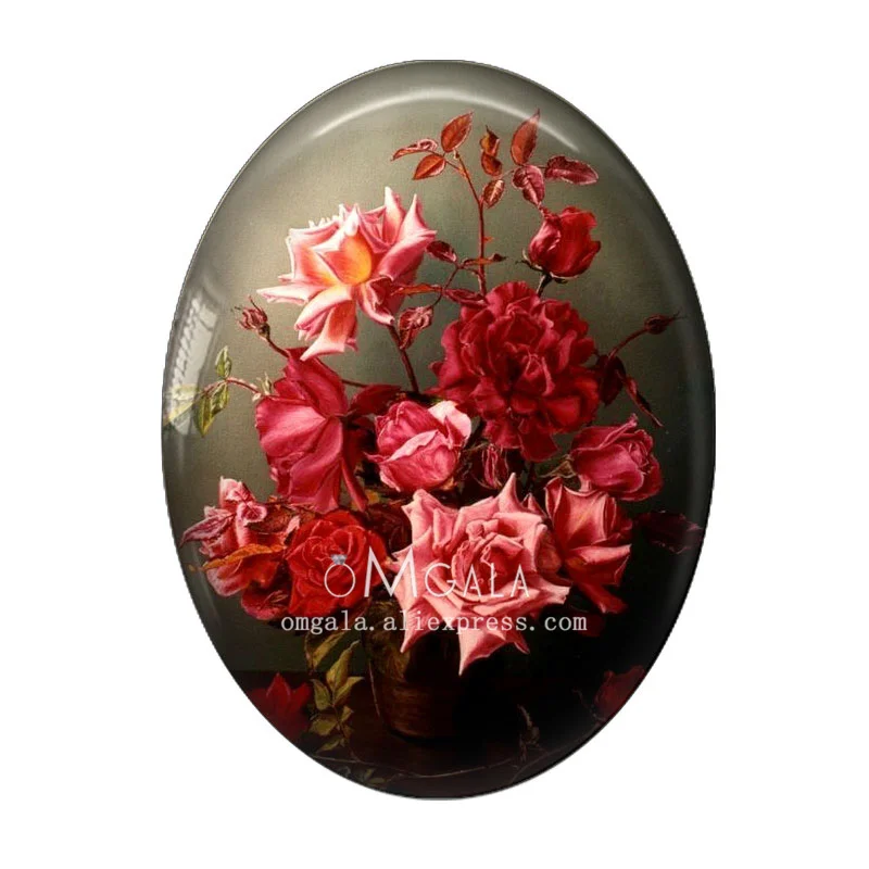 Vintage Oil Paintings Flowers Pattterns 13x18mm/18x25mm/30x40mm Oval photo glass cabochon demo flat back Making findings