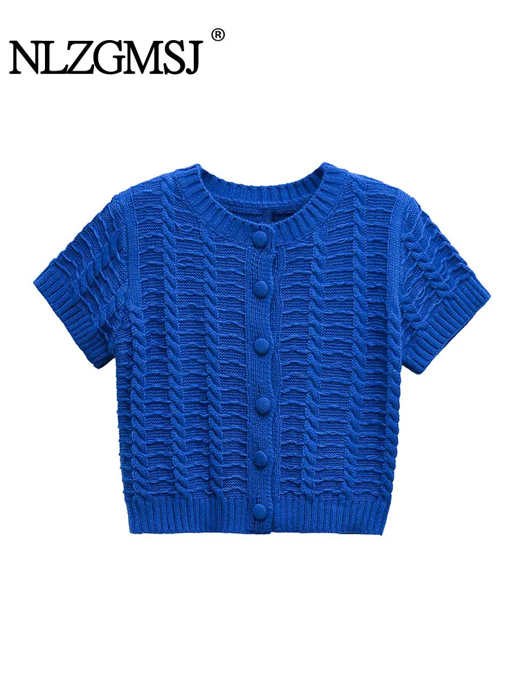 2025年夏 レディース クロップドセーター ファッション ニット セーター 半袖 カジュアル 女性 カーディガン トップス