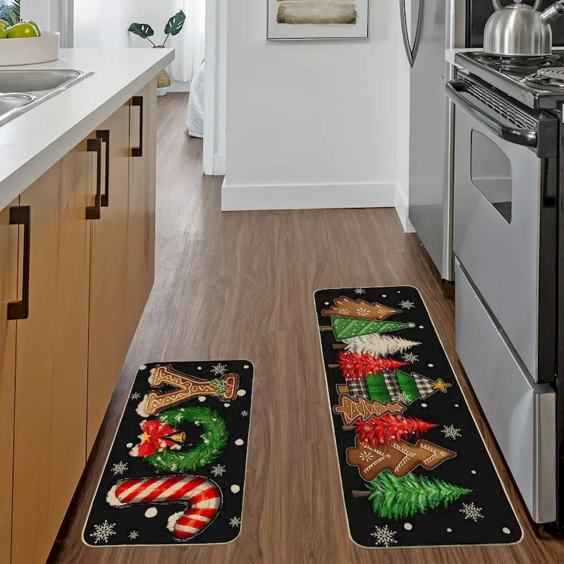 VIKAMA Red Truck Xmas Anti Fatigue Non Slip Washable Absorbent Waterproof Kitchen Floor Mat Christmas Xmas Rug Home Decoration