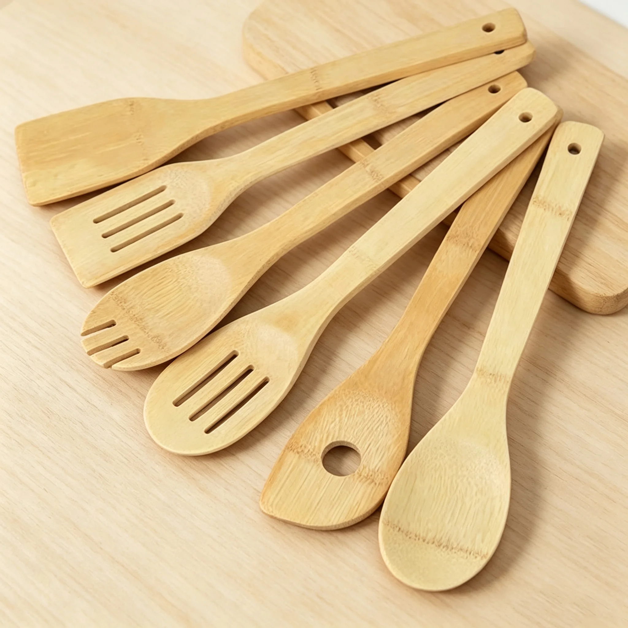 6 Pieces Bamboo Spoon Spatula Kitchen Utensil Wooden Cooking Tool Mixing Set