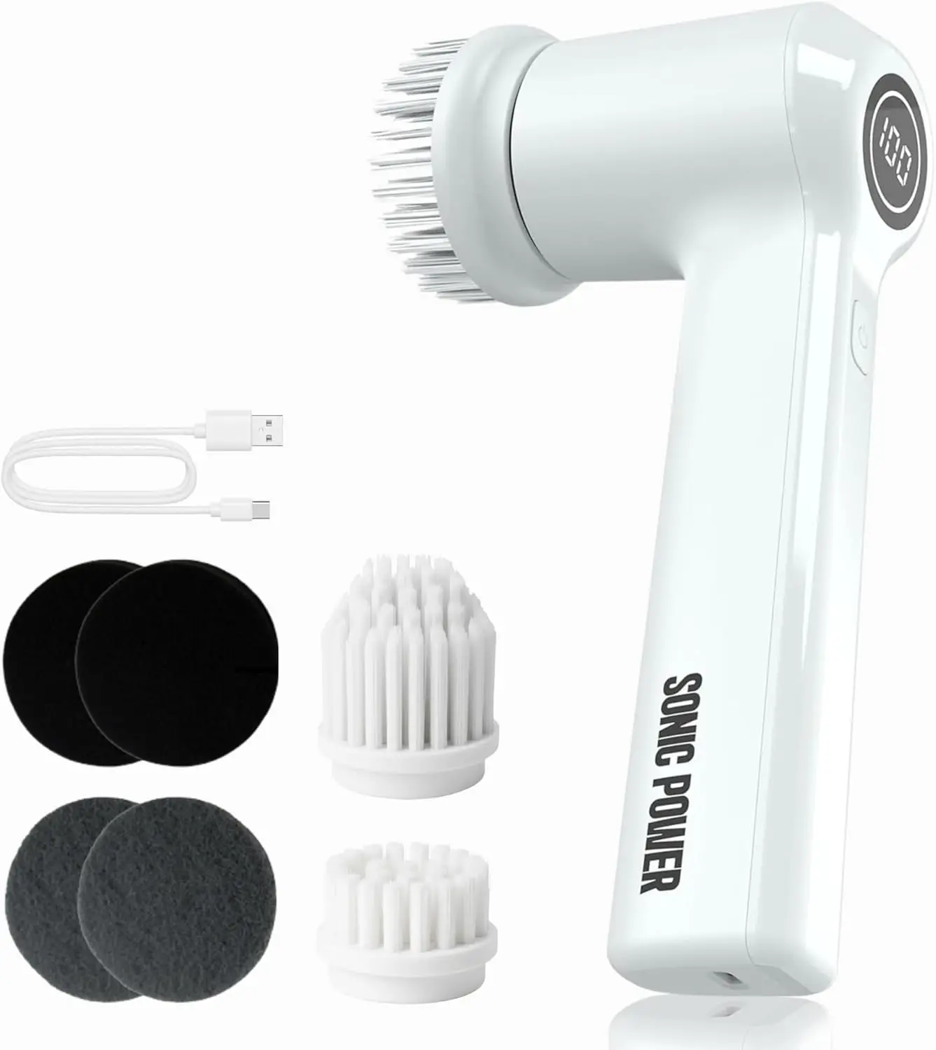 

Electric Spin Scrubber – Handheld & Ergonomic, IPX7 Waterproof, 4 Multi-Purpose Brush Heads, Long