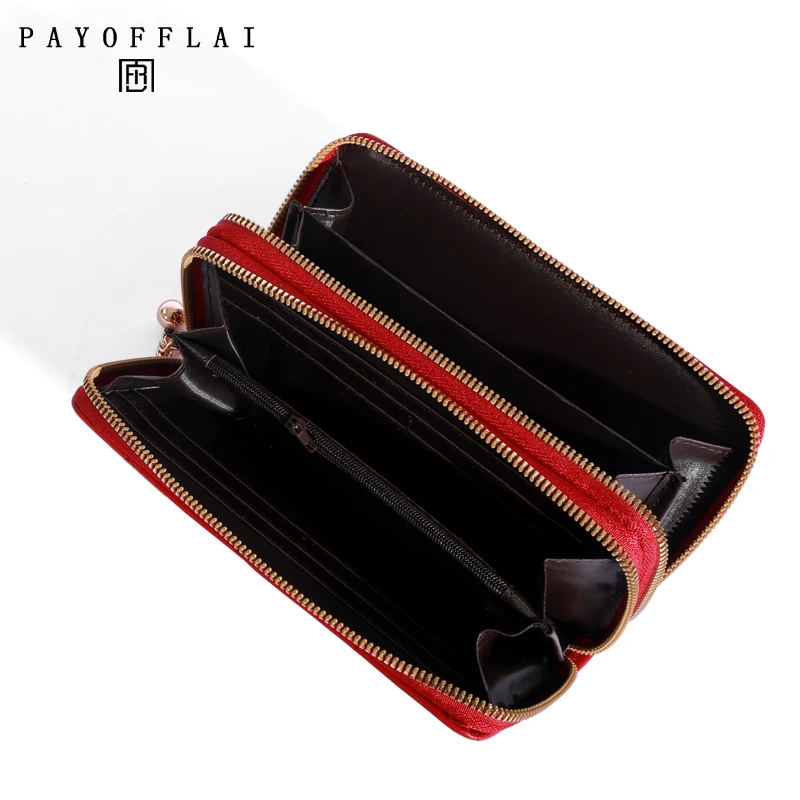 Genuine Madley Women's Tassel Long Wallet Business Card Holder Double Zipper PU Leather Clutch Luxury Wallet And Phone Bag