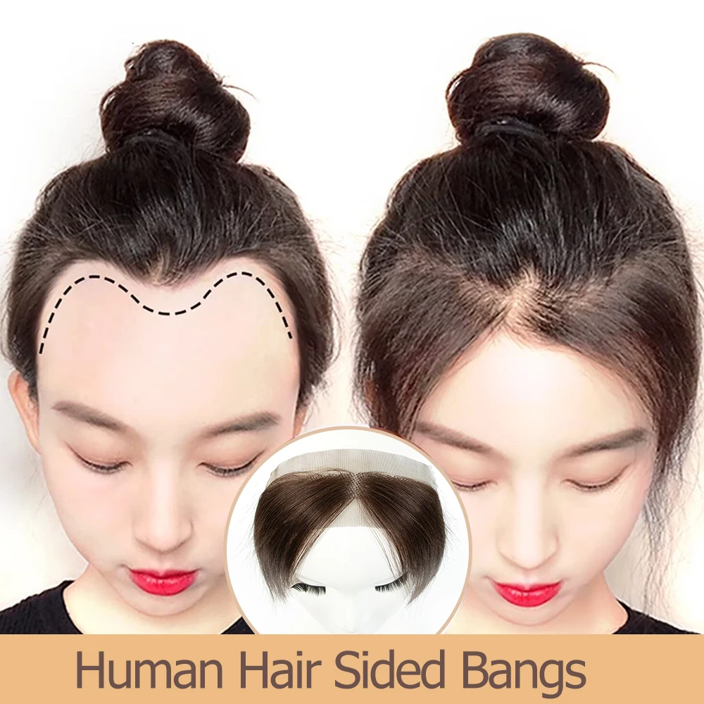 Human Hair Air Bangs Lace Base Frontal Hairpiece Sided Bang Real Hairpiece Invisible Breathable Smooth Bangs for Women Daily Use