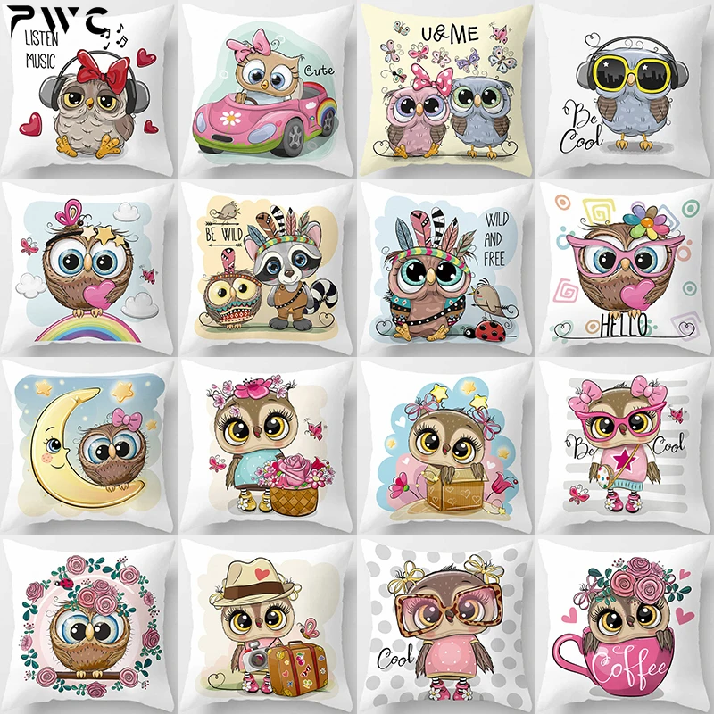 

Cartoon Owl Animal Decorative Cushions Pillowcase Polyester Cushion Cover Throw Pillow 45*45 Sofa Decoration Pillowcover