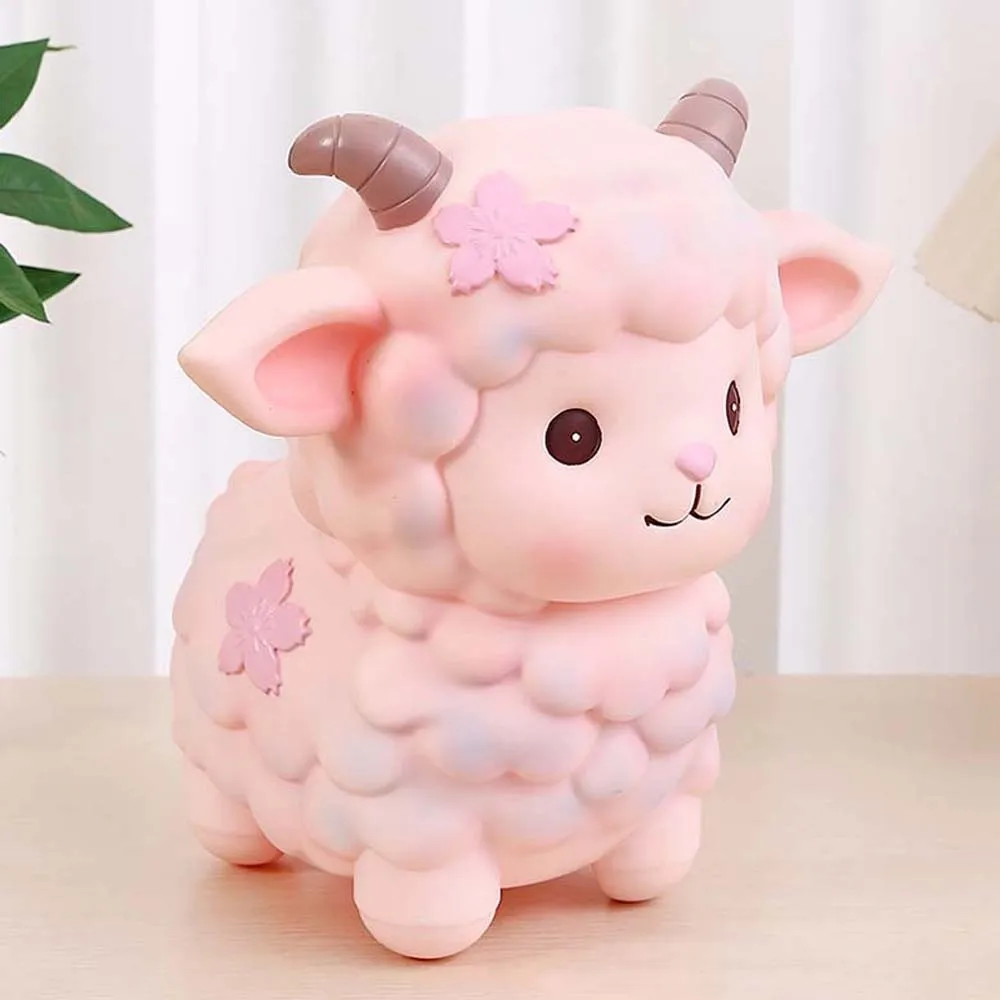 PVC Cute Sheep Bank Pastel Pink Back Slot Animal Saving Pot Horn Detail Medium Size Zodiac Lamb Coin-box Financial Education
