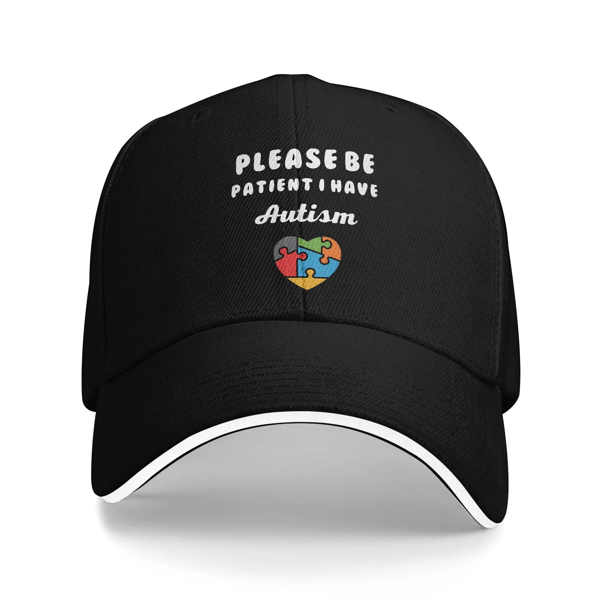 Men Women Please Be Patient I Have Autism Sandwich Hat  Baseball Caps Polyester Autism Sun Caps Breathable Sun Caps Spring