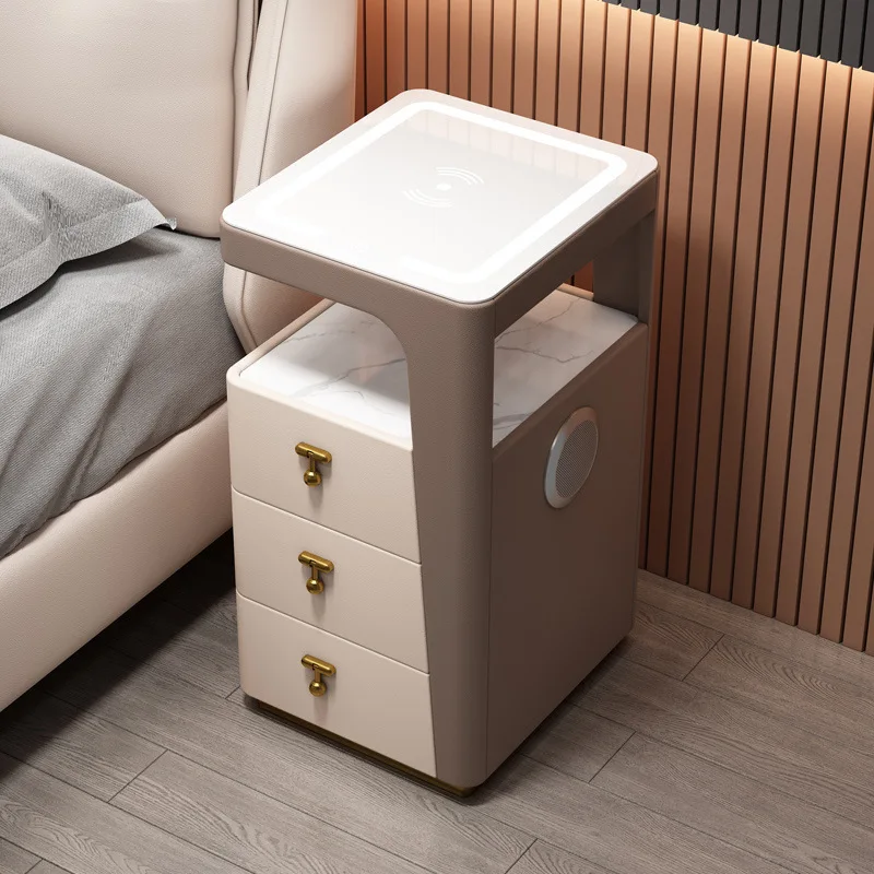 Smart Bedside Table 2024 New Simple Modern Light Luxury Rechargeable Multi-function Solid Wood Bedside Table With Audio